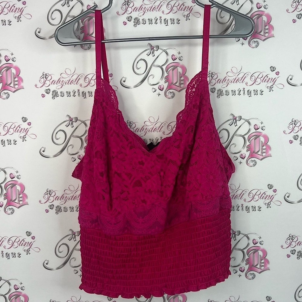 Torrid tank top lace smocked stretchy Magenta Lace Cami Top